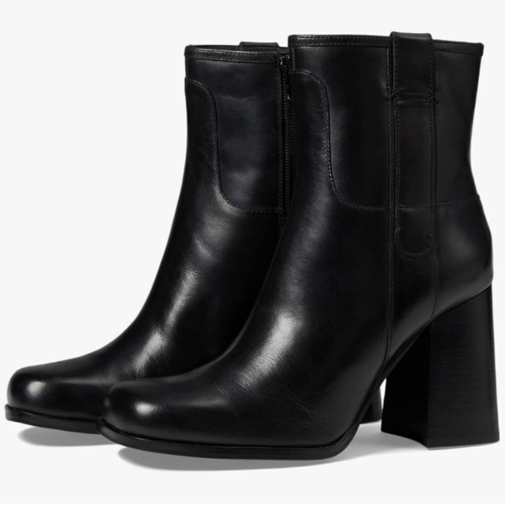 Free People Naomi Ankle Block Heel Boots - Leather Upper Size 9